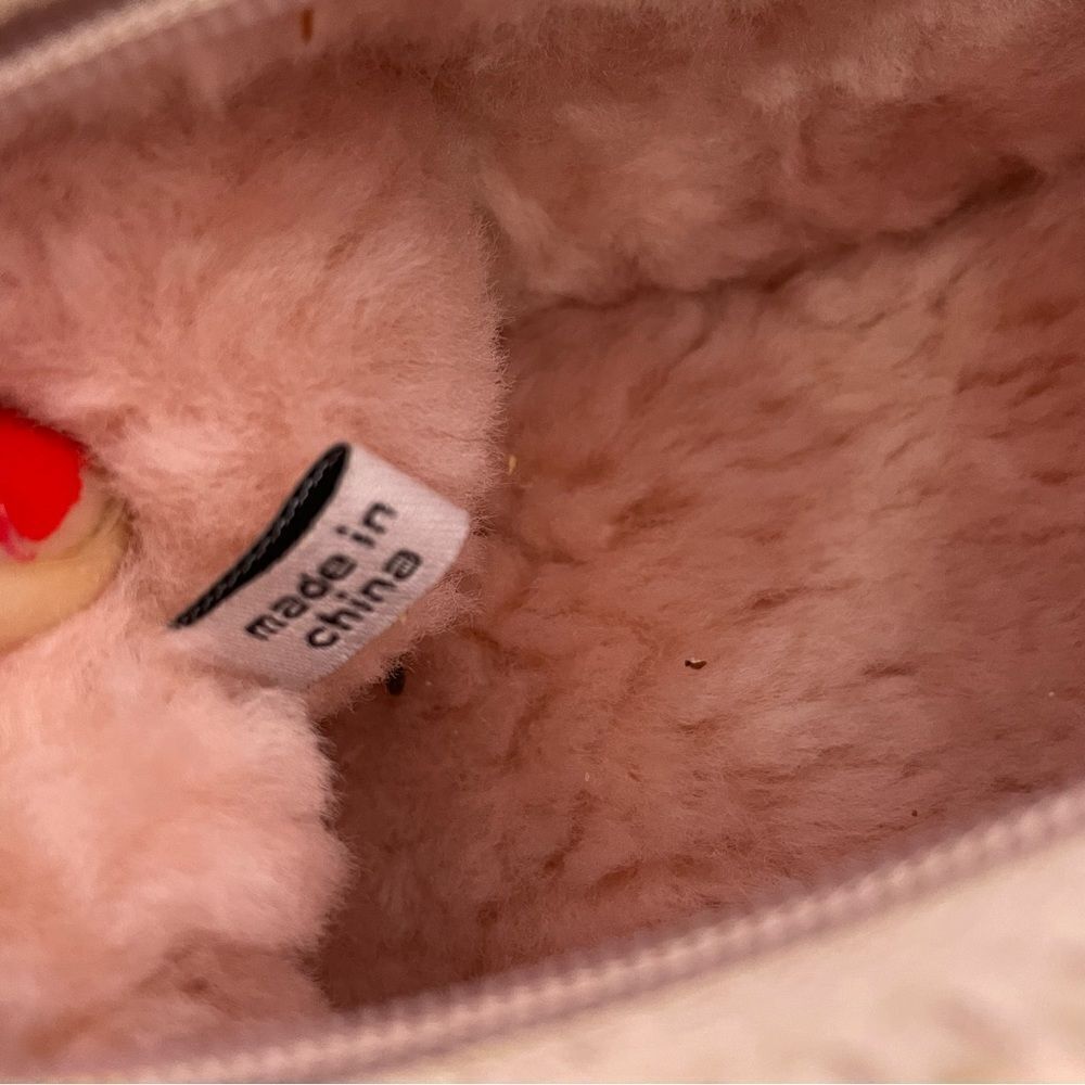 UGG Light Pink Leather Suede Fur Lined Small Shoulder Purse - Picture 7 of 8